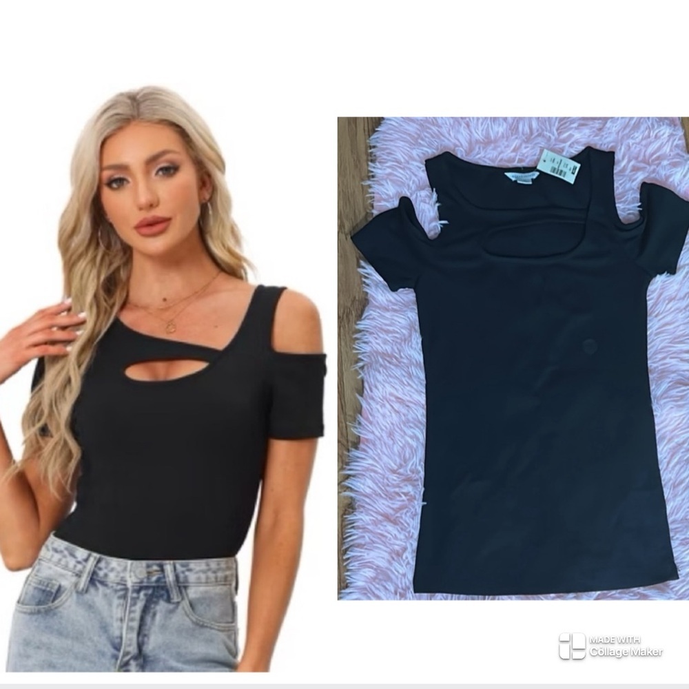 Aeropostale Black Cut-Out Fitted Short Sleeve Shirt XS NWT
